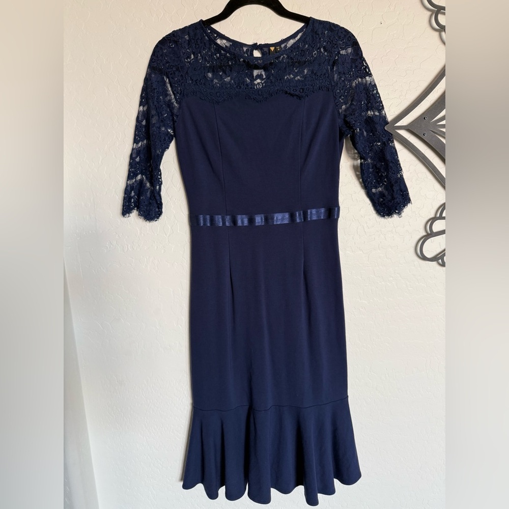 MIUSOL Navy Lace 3/4 Sleeve Midi Dress - Medium